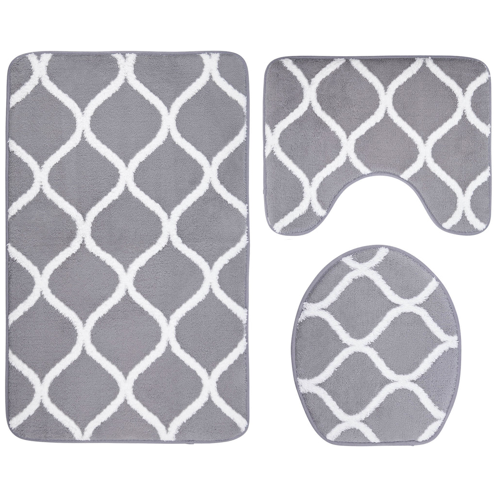 Over the Floor 3-Piece Bathroom Mat Set, Extra Soft Memory Foam Combo - Rug, Contour Mat and Lid Cover (Grey)