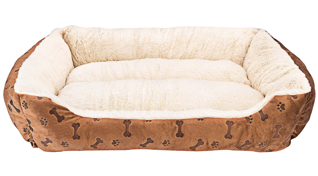Animals Favorite New Rectangle Pet Bed with Dog Paw Print (Beige and Brown)