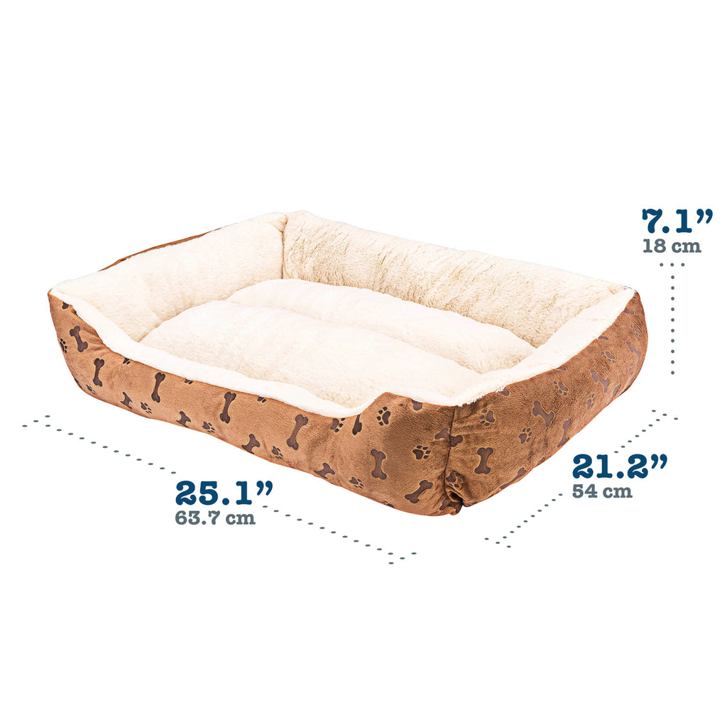 Animals Favorite New Rectangle Pet Bed with Dog Paw Print (Beige and Brown)