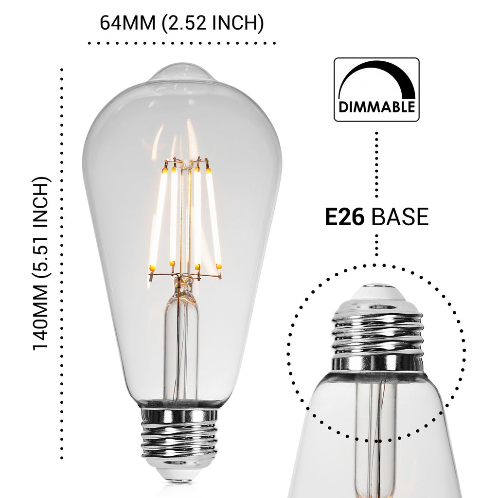 Basics Hardware 6-Pack Edison Light Bulb, Antique Vintage Style Light, Amber Warm, Dimmable (60w/110v) (6-Pack LED Light Bulb)