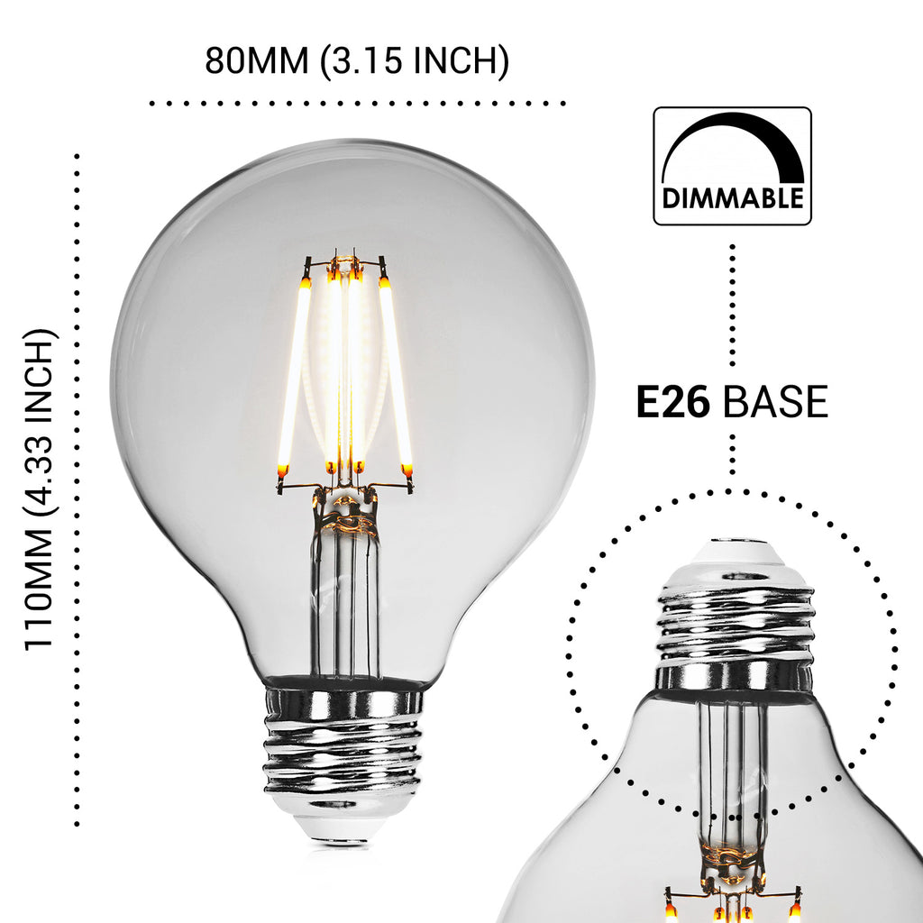 Basics Hardware Edison LED Light Bulb | Antique Vintage Style Light | Amber Warm | (4-Pack LED Globe Bulbs)