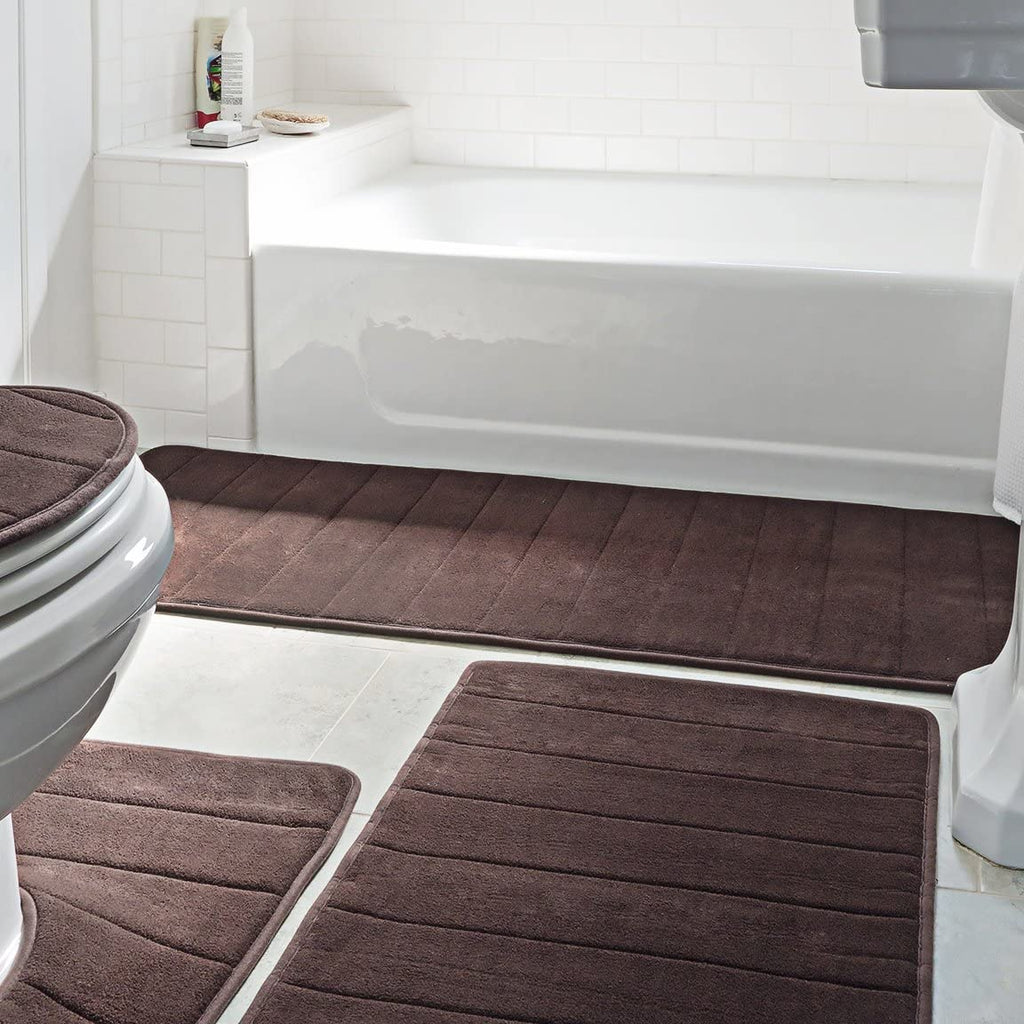 Over the Floor Bathroom Rug Mat, 5-Piece Set Memory Foam, Extra Soft Non-Slip Back (Brown)