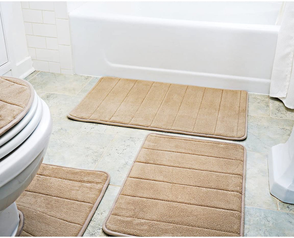 Over the Floor Bathroom Rug Mat, 5-Piece Set Memory Foam, Extra Soft Non-Slip Back (Beige)