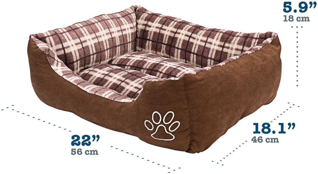 Animals Favorite New Rectangle Pet Bed with Dog Paw Print (Checkered and Brown)